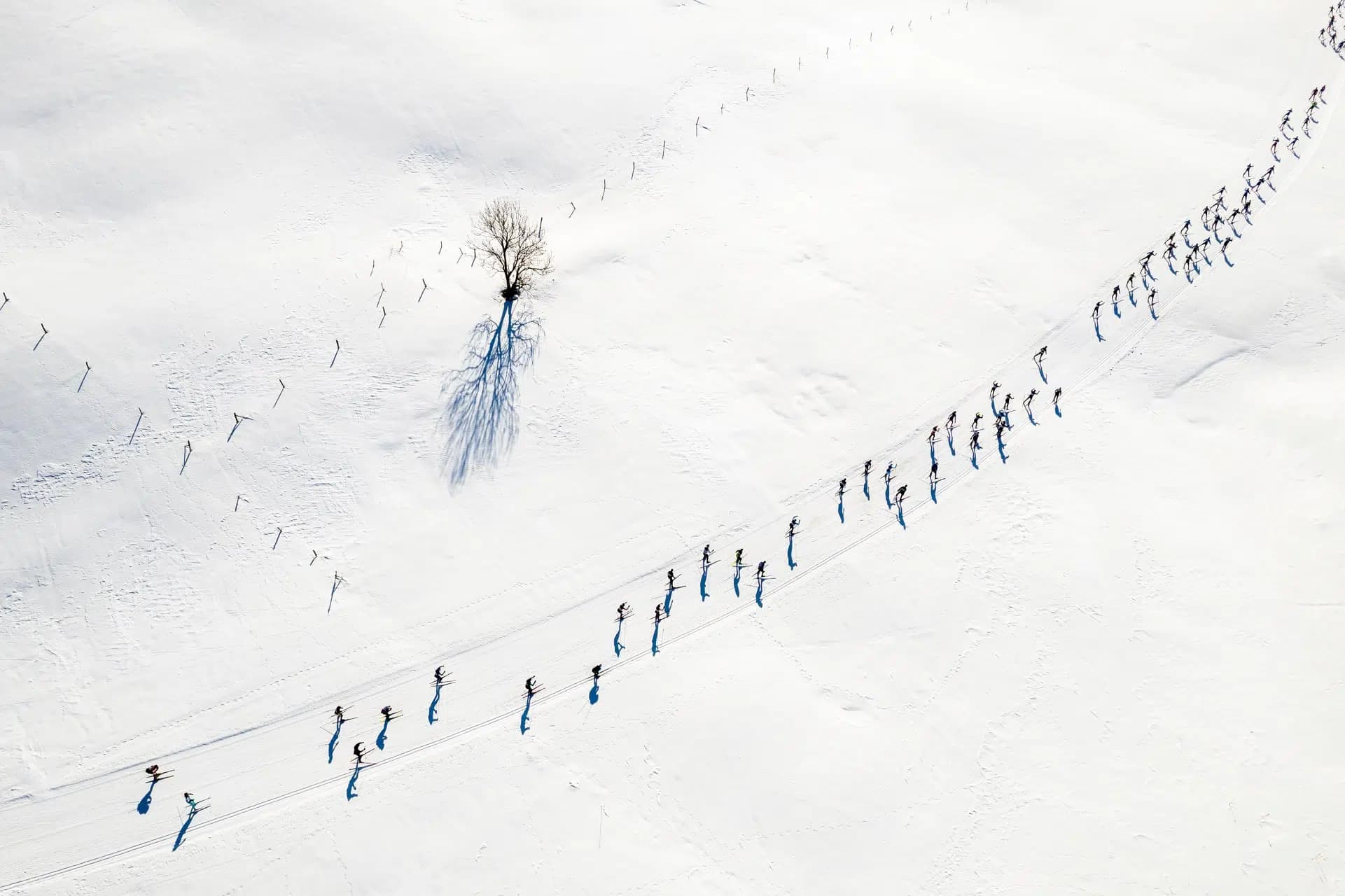 Cross-country ski race aerial
